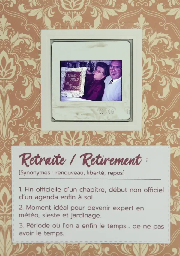 Carte de bonne retraite originale avec une diapo vintage retraite anticipée = vie prolongée