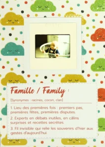 Carte fabriquée en France à la main avec une diapositive pour célébrer le famille