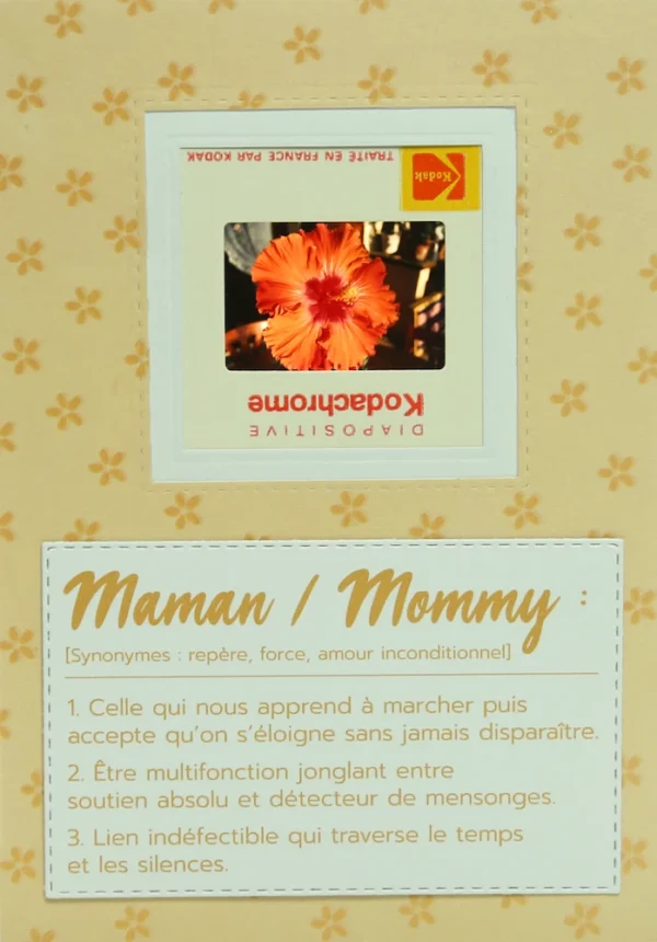 Carte avec une diapo hibiscus orange pour célébrer les mamans