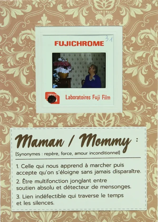 Carte pour fêter les mamans avec une ancienne diapositive.