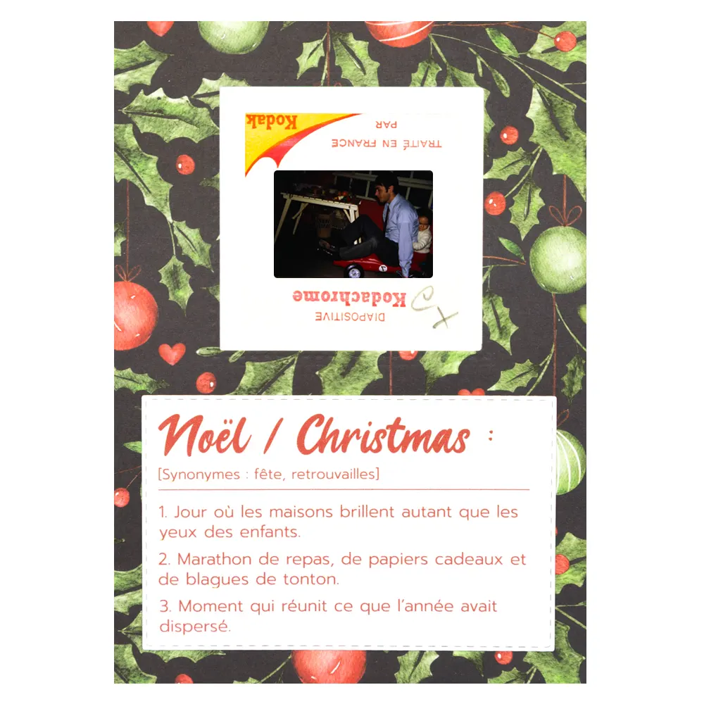 carte noël papa et son enfant en voiture