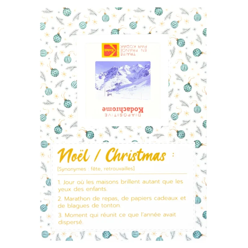 carte de noël insolite avec diapositive montagnes enneigées